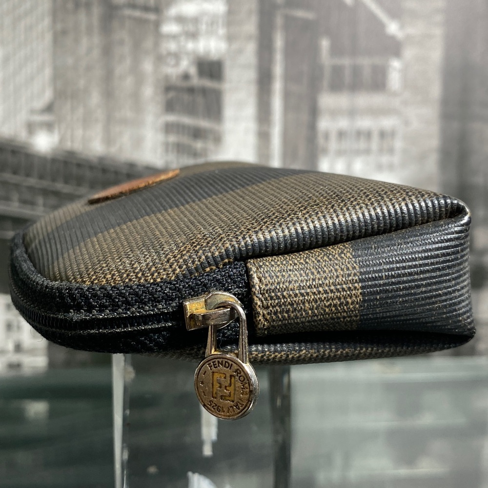Authentic Fendi Pequin Brown & Black Striped Canvas Pouch - Picture 4 of 16
